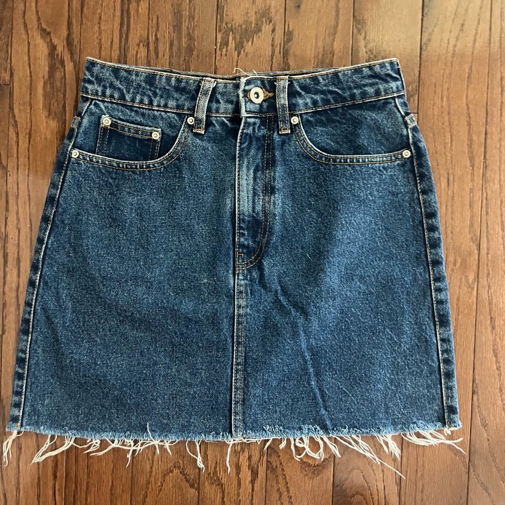 Denim Blue Frayed Hem Skirt